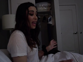 Stepbrother jerking off beside his sexy stepsister