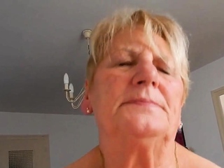 Grandma rides hubby and tries not to moaning