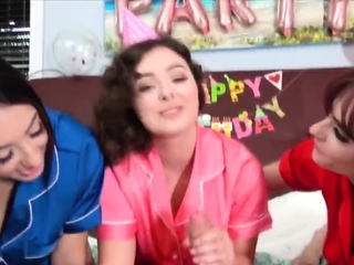 Surprise guest fucks bday party besties