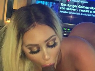 Tan stud gives a POV blowjob to his big cock