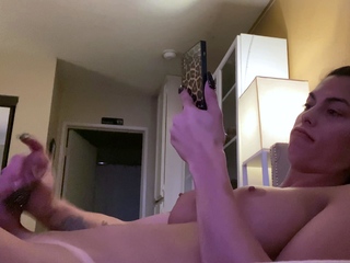 Tattood shemale tranny plays with ass during masturbation