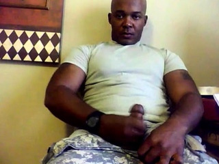 Black Military Man Jerks Off and Cums Solo
