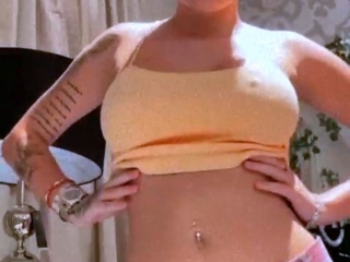 Busty curly brunette with big boobs fucks on couch