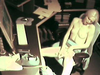 Hot little blonde gets caught on camera masturbating at work