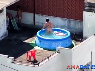 Girls watching couple fuck at pool CFNM