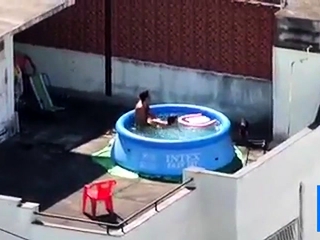 Girls watching couple fuck at pool CFNM