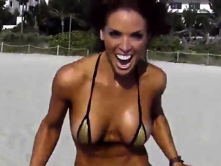 Extreme short bikini cameltoe string on beach